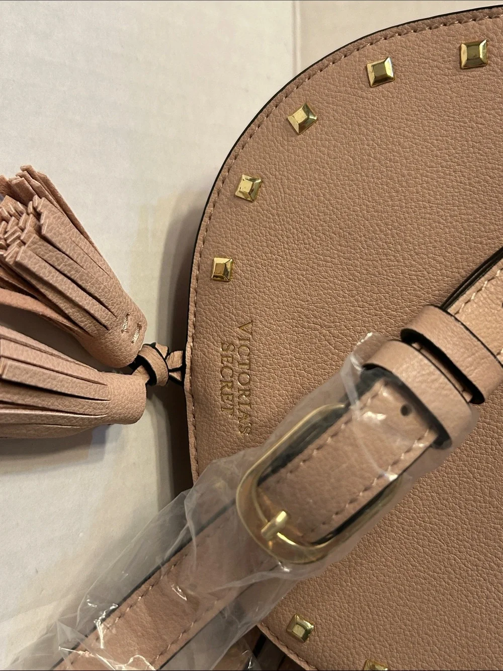 Victoria's Secret Pink Saddle Crossbody with Gold Studs and Tassels
